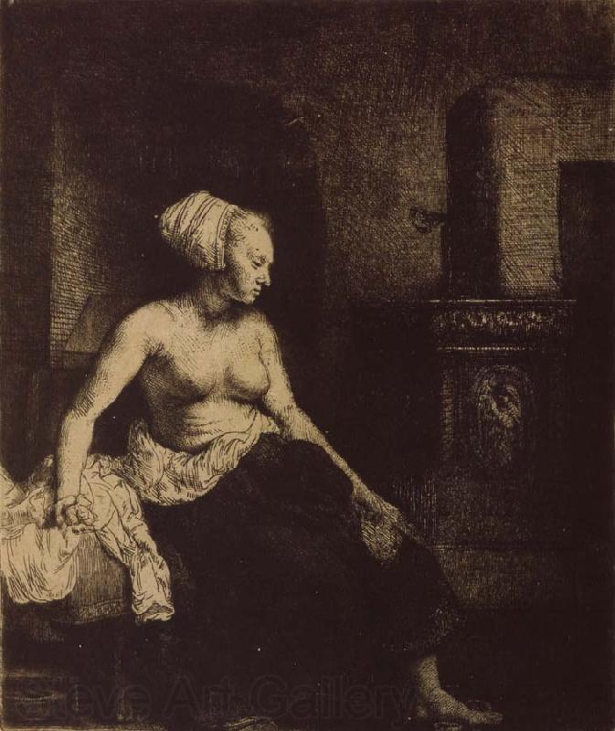 REMBRANDT Harmenszoon van Rijn Woman sitting Half-Dressed beside a Stove Spain oil painting art
